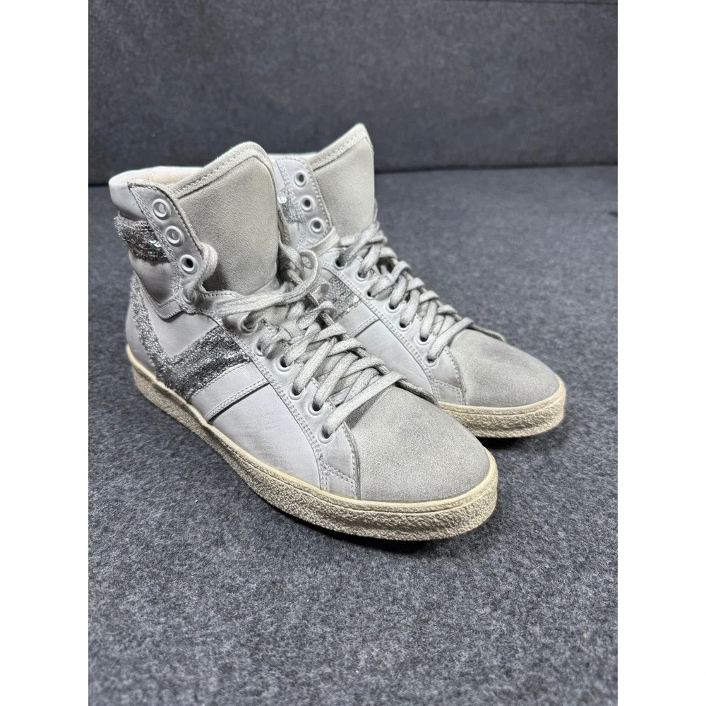 IRO Caleen Sequin High Top Sneakers Womens Size 38 Gray Leather‎ Suede Glitter
